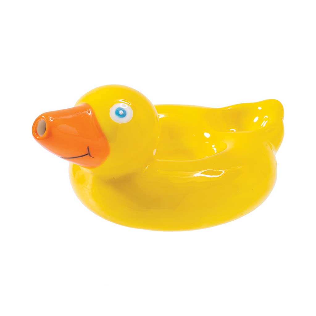 Shop Ducky Life Saver ceramic pipe, side profile with mouthpiece and carb—add to cart for fast shipping from Honeybee Herb. 