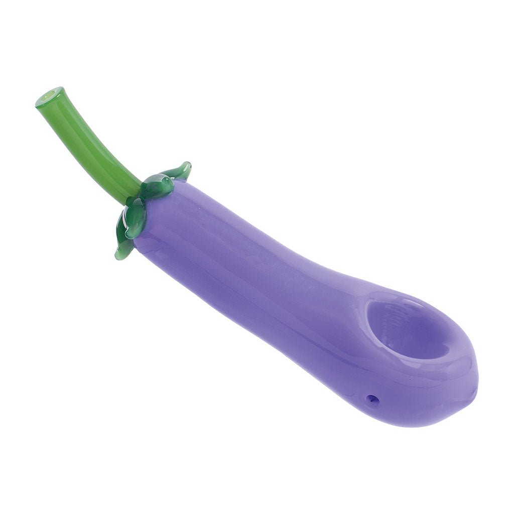Purple Eggplant Glass Hand Pipe novelty design, premium glass pipe at Honeybee Herb 