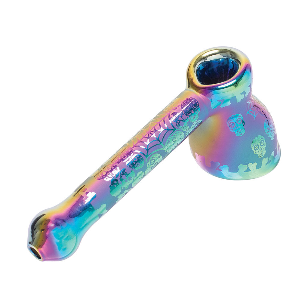 Green Skulls Electroplated Glass Bubbler with skull design finish