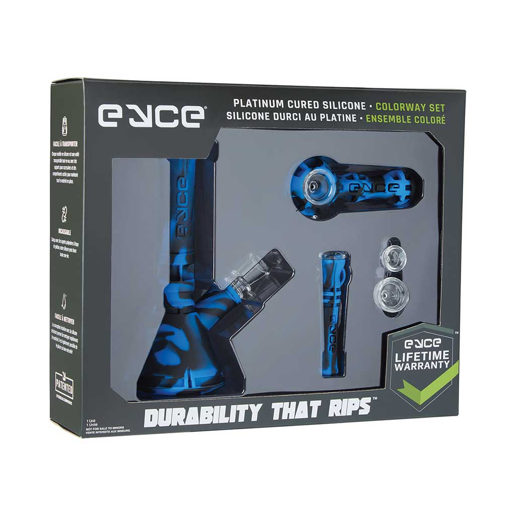 Glass Bowls In Packaging. 2. Eyce Colorway Deep Blue Bong Gift Box Set Available At Honeybee Herb
