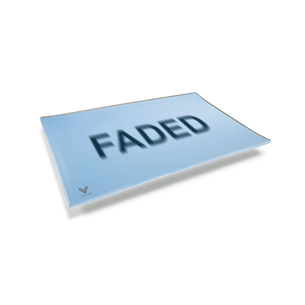 angled faded light blue glass rolling tray with raised edges — fast shipping from honeybee herb