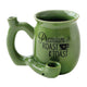 Green ceramic Chubby Premium Roast & Toast pipe mug with a textured surface and a round opening on top.