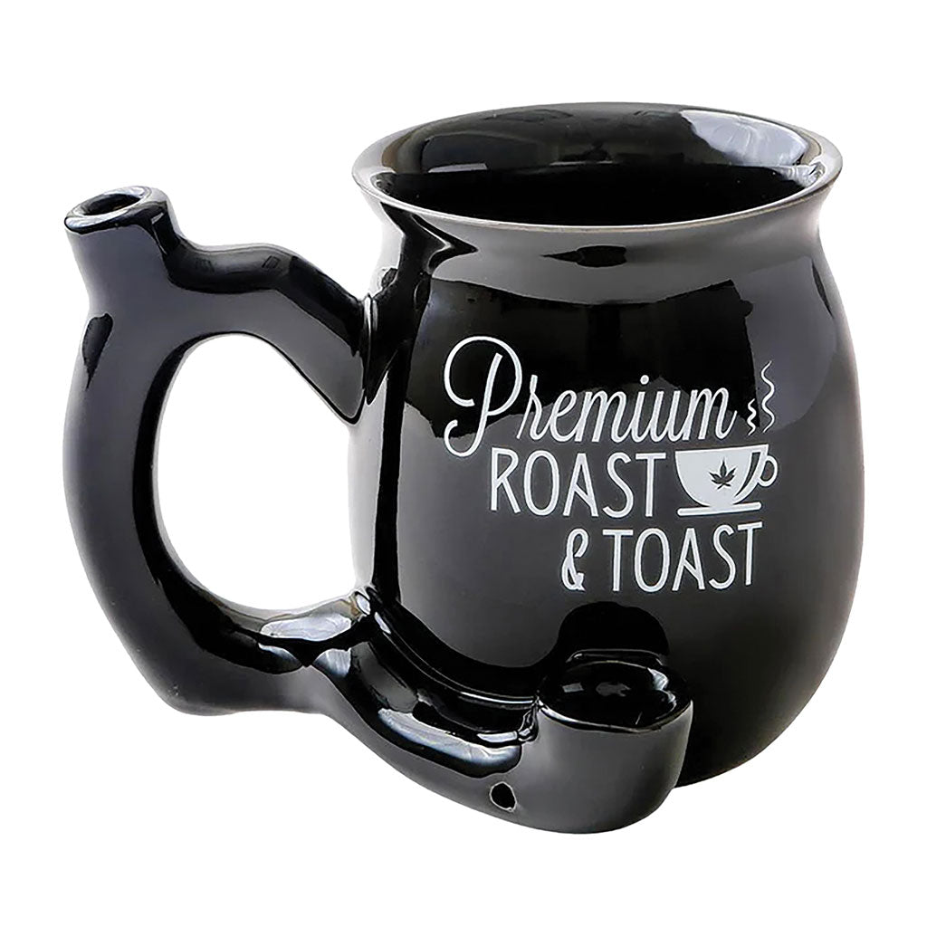 Matte black ceramic Chubby Premium Roast & Toast pipe mug by Fashion Craft.