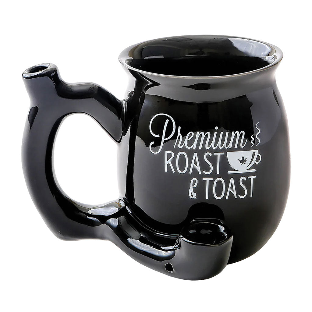 1. Shiny black ceramic Chubby Premium Roast & Toast pipe mug by Fashion Craft.