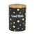 Black ceramic Good Vibes Gold Polka Dots Deluxe Canister Stash Jar with a lid, featuring gold polka dot designs.