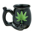 Black ceramic pipe mug featuring a green leaf design, labeled as a "Roast & Toast" by Fashion Craft.