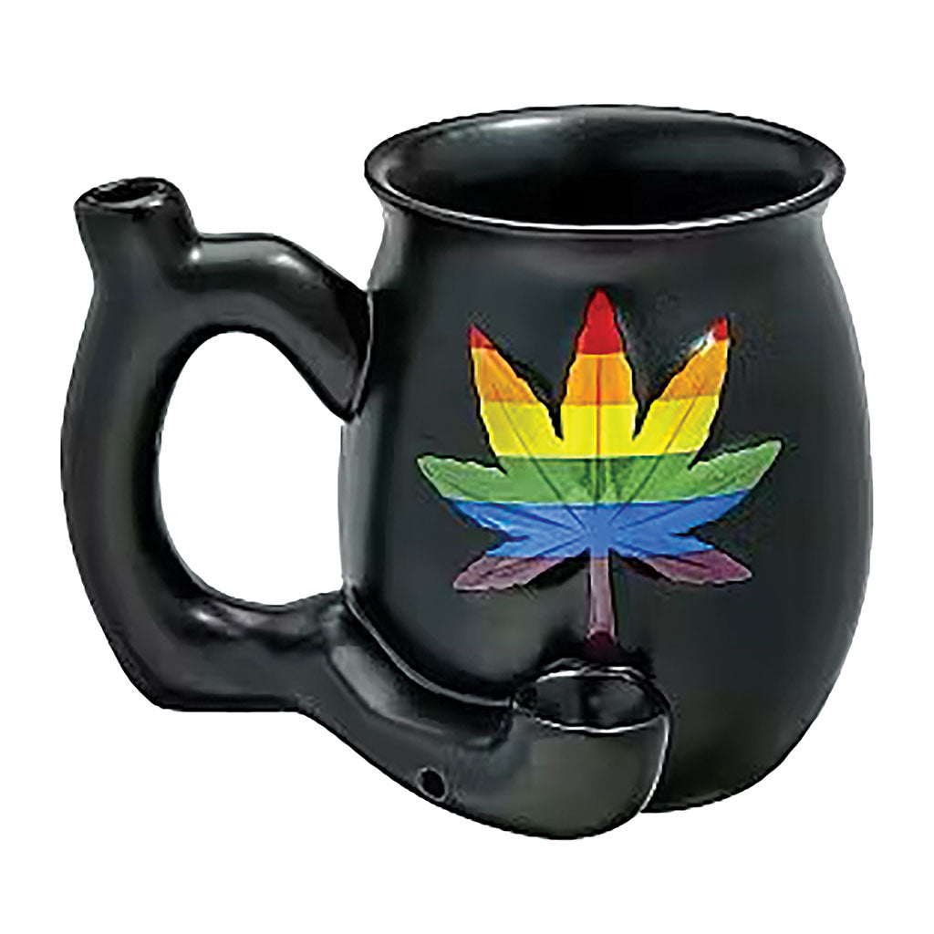 Fashion Craft Leaf on Black Roast & Toast ceramic pipe mug with Rasta leaf design.