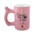 Pink ceramic Premium Roast & Toast pipe mug with a spout for smoking, showcasing a fun design.