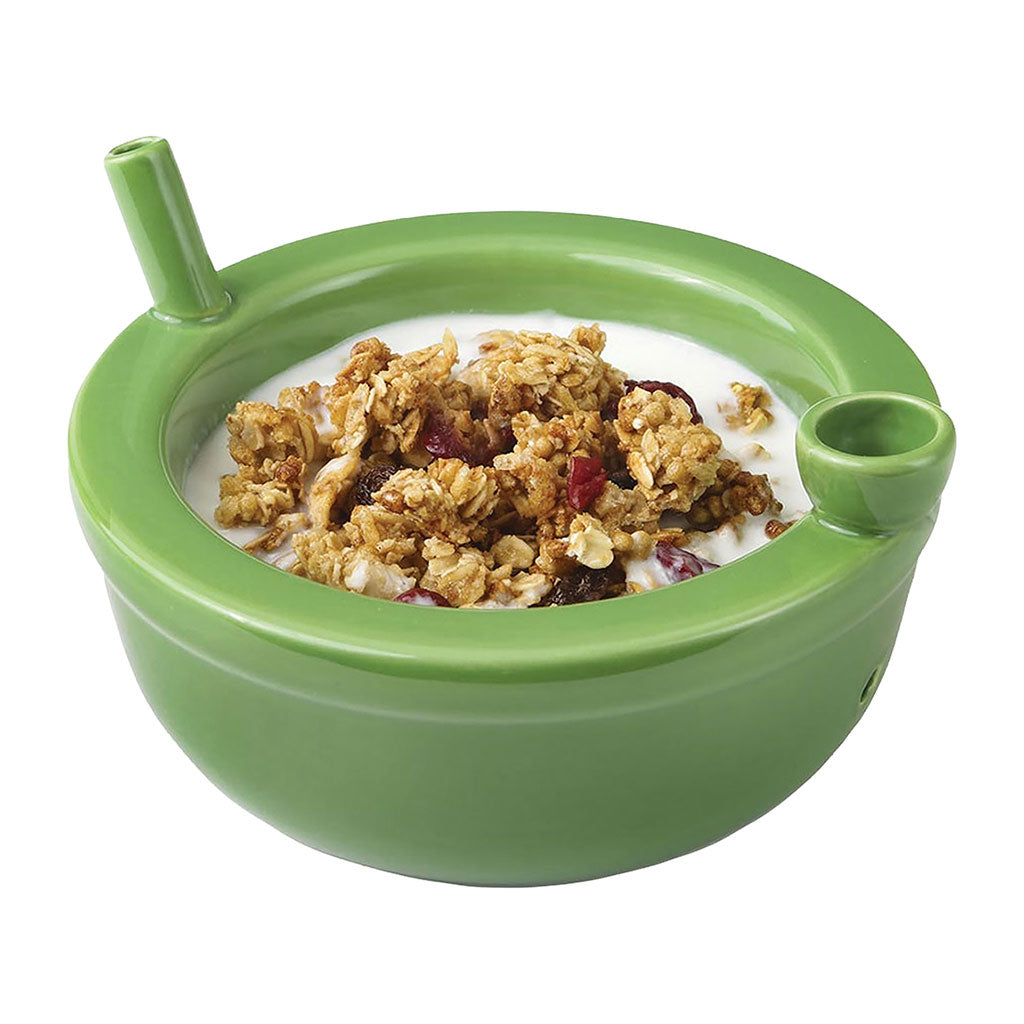 Green ceramic Roast & Toast cereal bowl pipe by Fashion Craft.