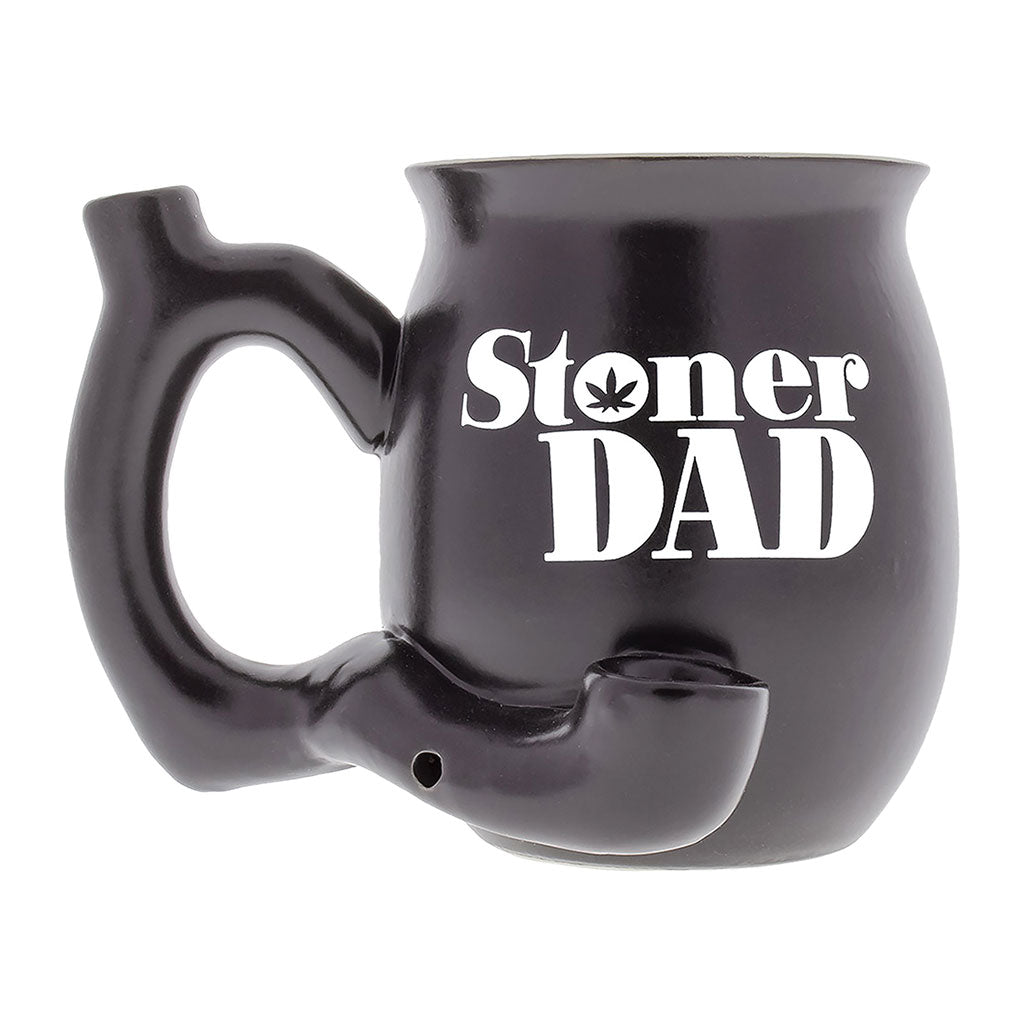 Black ceramic Stoner Dad Chubby Premium Roast & Toast pipe mug by Fashion Craft in a full view.