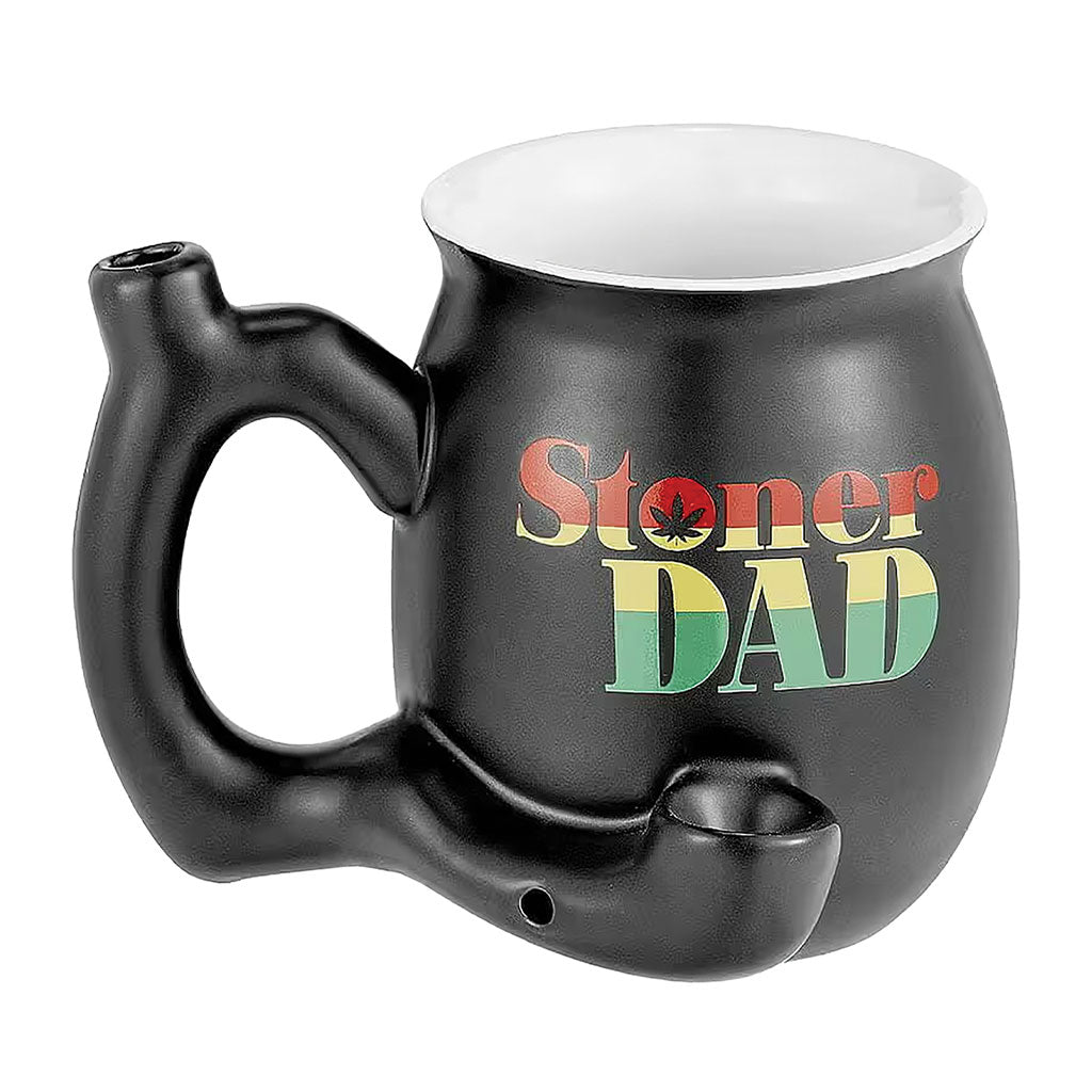 Fashion Craft Stoner Dad Roast & Toast ceramic pipe mug in rasta colors.