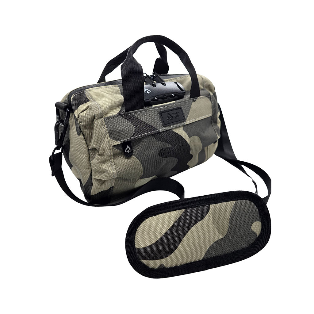 FireBar Labs Grey Camo Smell Proof Lockable Mini Duffle Available at Honeybee Herb