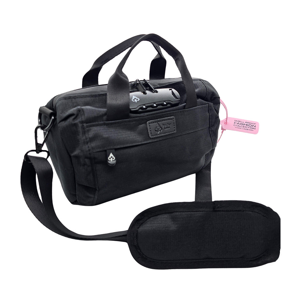 FireBar Labs Stealth Black Smell Proof Lockable Mini Duffle Available at Honeybee Herb