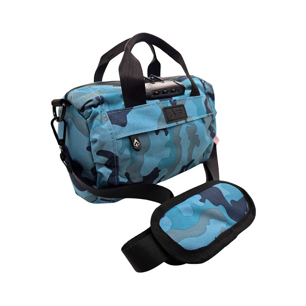 FireBar Labs Teal Camo Smell Proof Lockable Mini Duffle Available at Honeybee Herb