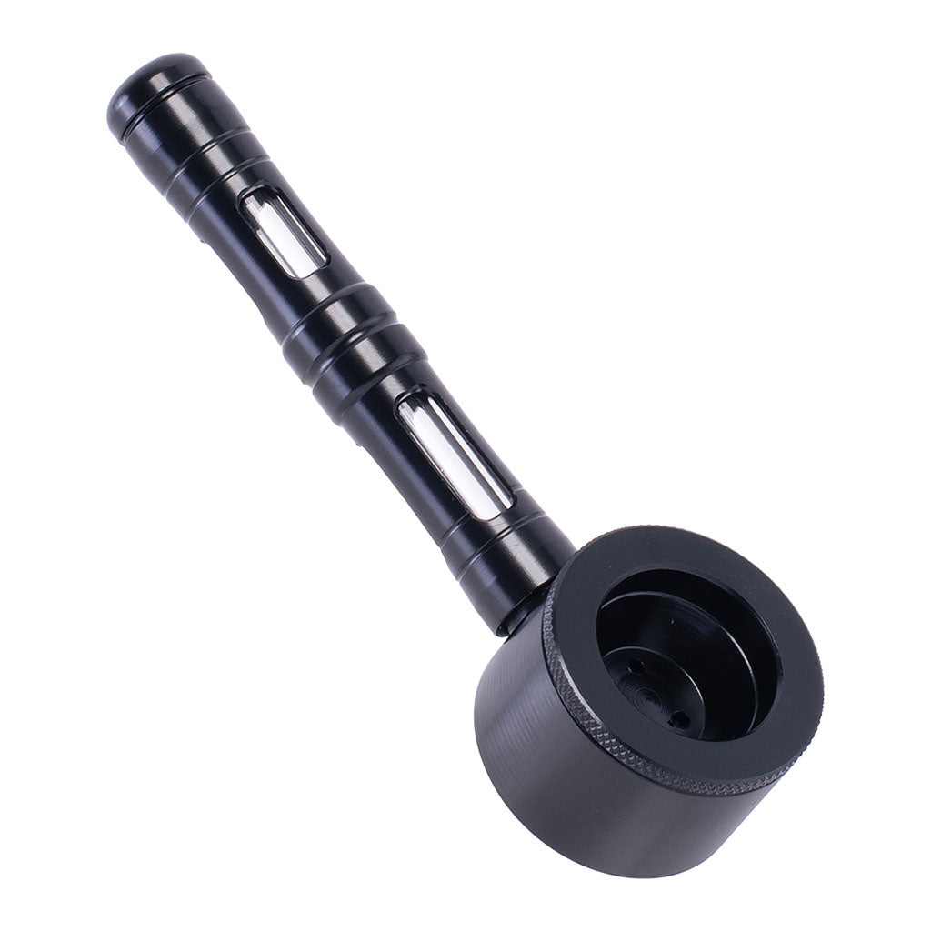 Black Flat Chamber Aluminum Glass Pipe side angle – sleek, strong, and built for daily smoking sessions. 