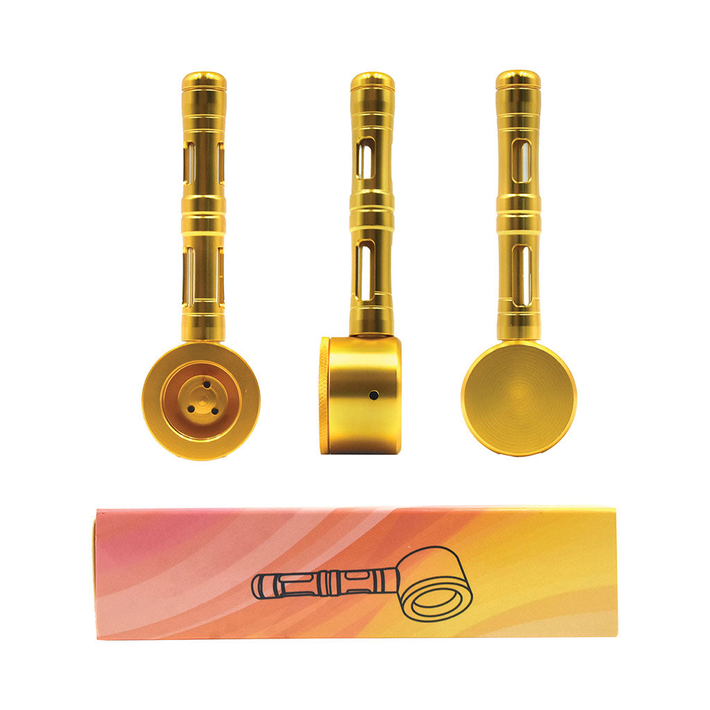 Gold Flat Chamber Aluminum Glass Pipe with box – top-quality smoking pipe ready to order online.