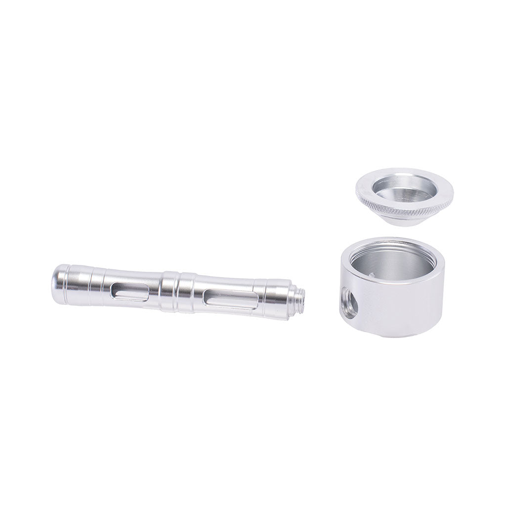 Silver Flat Chamber Aluminum Glass Smoking Pipe with retail box – premium smoking gear available online.
