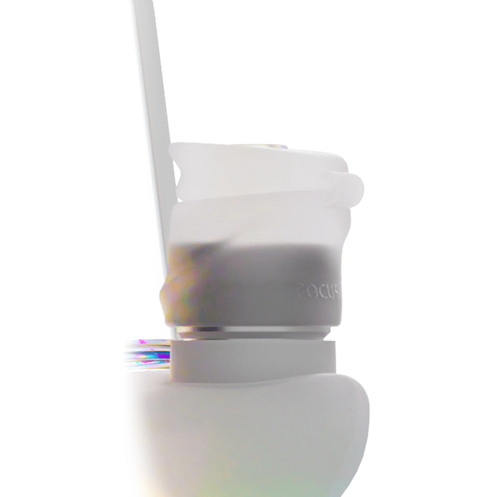 Close-up of Carta 2 Clear glass chamber and silicone carb cap
 attachment
