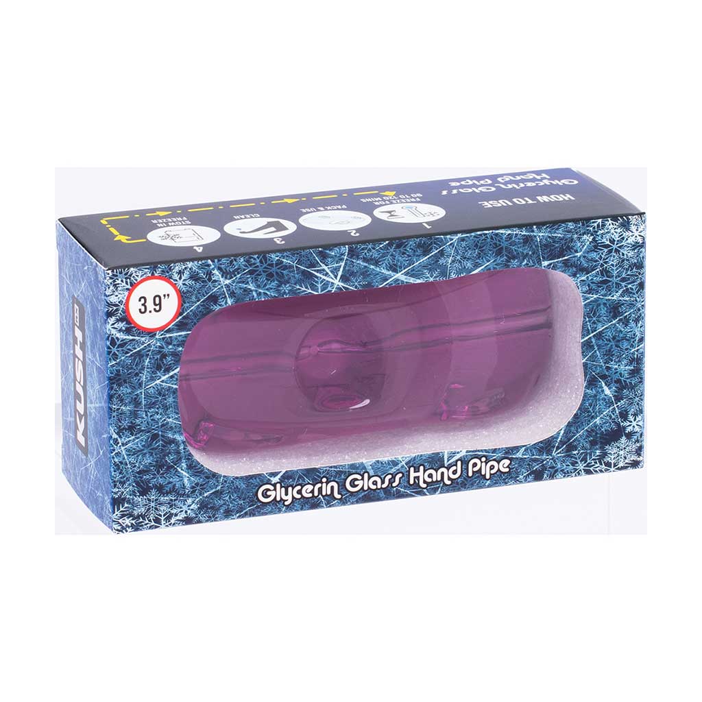 Stylish purple glycerin glass car hand pipe, ready for icy hits.