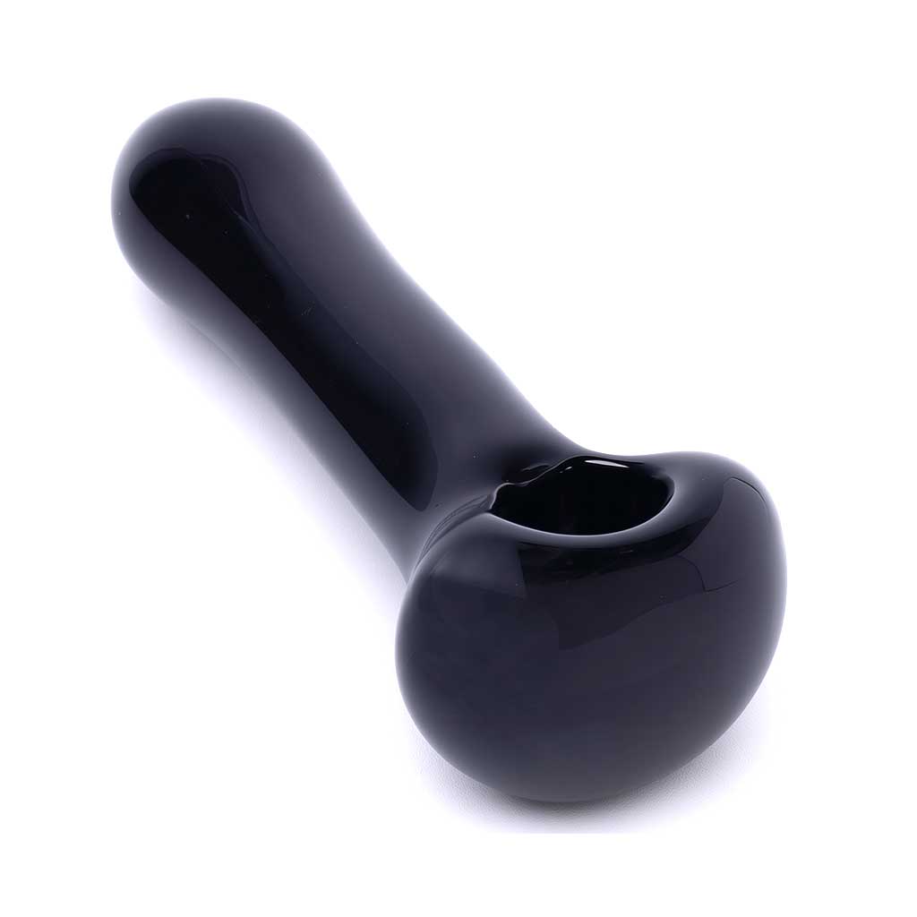 Buy Frit Black hand-blown glass spoon pipe—thick fritted glass, smooth pull, fast shipping from Honeybee Herb