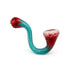 Cool Cherry Frit Sherlock Hand Pipe with teal body, red tip, and red white bowl in a smooth curved glass design