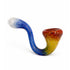 Fire and Ice Frit Sherlock Hand Pipe with white tip, blue stem, and warm yellow orange bowl in a bold curved glass style