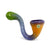 Forest Fade Frit Sherlock Hand Pipe with green tip, soft blue body, and orange purple bowl in a colorful curved glass profile