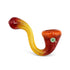 Molten Sunset Frit Sherlock Hand Pipe with red yellow body, orange bowl, and warm color fade in a compact curved glass pipe