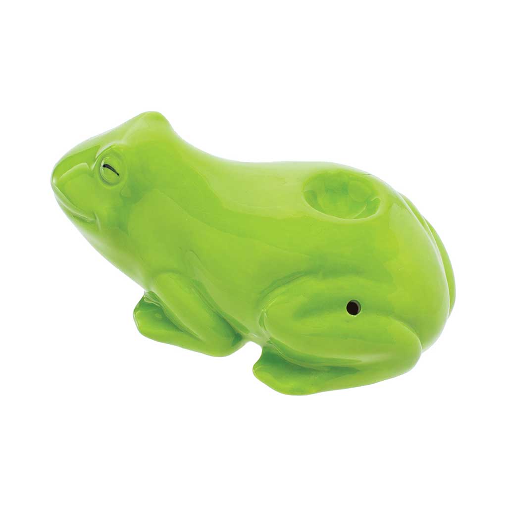Frog ceramic hand pipe profile with carb hole; add to cart for fast shipping. 