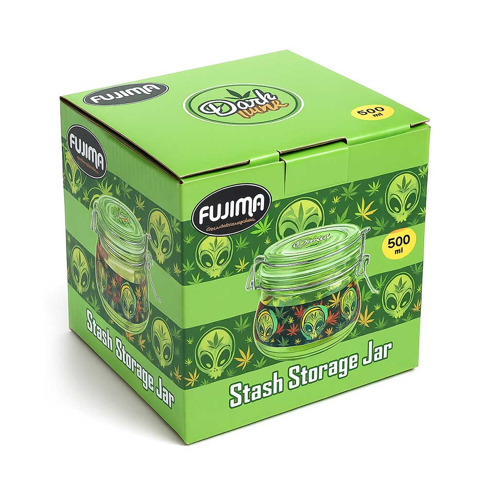 Fujima 500 ml stoned alien airtight glass stash jar with clamp lid