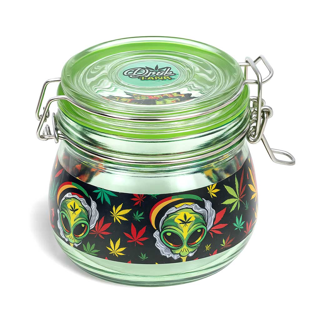 Fujima 500 ml stoned alien airtight glass stash jar with clamp lid