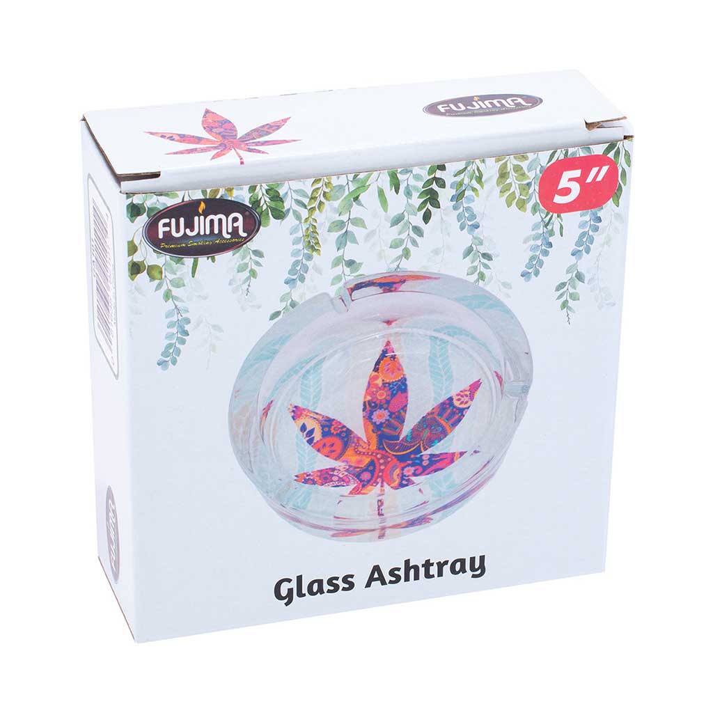 Fujima 5" Glass Ashtray Retail Box With Paisley Weed Design And Hanging Vine Graphic 