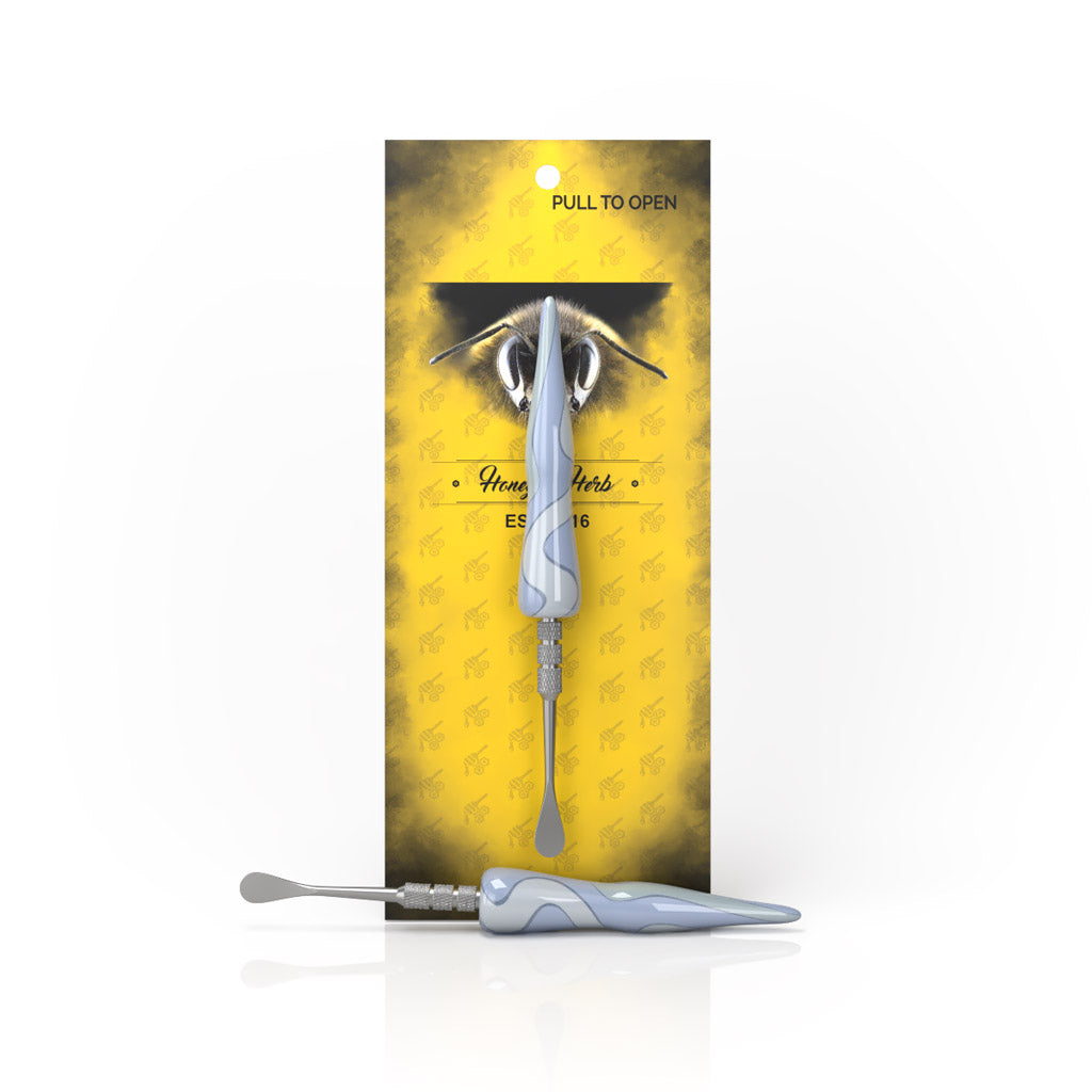 "Glass Handle Blue Swirl Tide Round Shape Metal Dab Tool Packaging View "