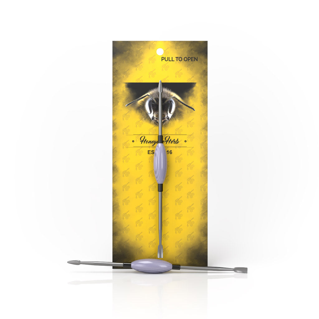 "Glass Handle Double-Sided Metal Purple Oval Dab Tool Packaging View  "