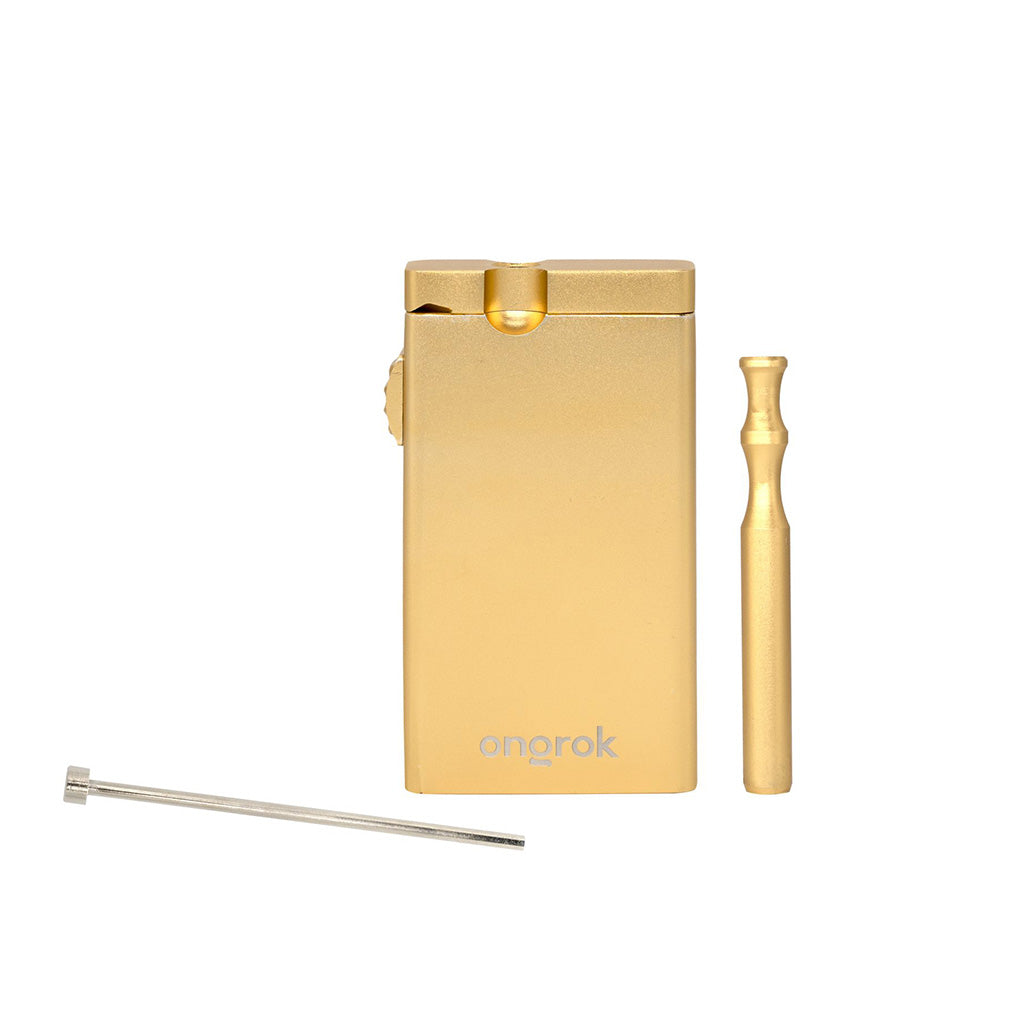 Portable gold aluminum dugout pipe by ONGROK—buy now at Honeybee Herb