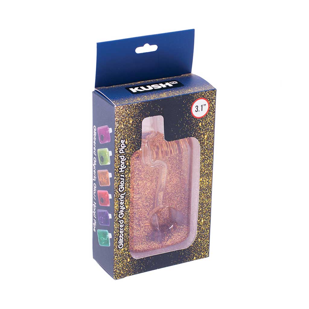  Gold glitter glycerin hand pipe in retail box – ready for sale