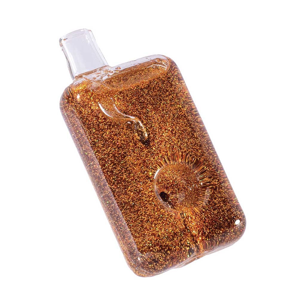 Freezable gold liquid glitter glycerin hand pipe for smoking 
