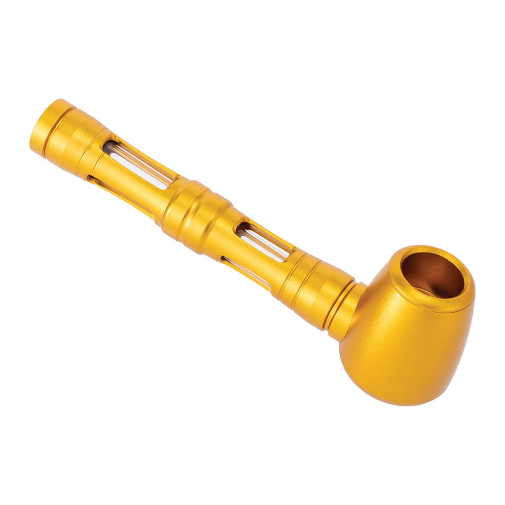 Durable Gold Window Aluminium Smoking Pipe with glass insert for long-lasting and smooth sessions.
