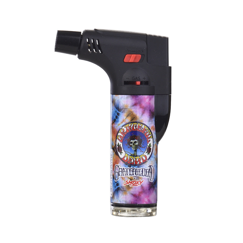 Grateful Dead Classix blue/pink refillable butane dab torch with safety lock—order today.