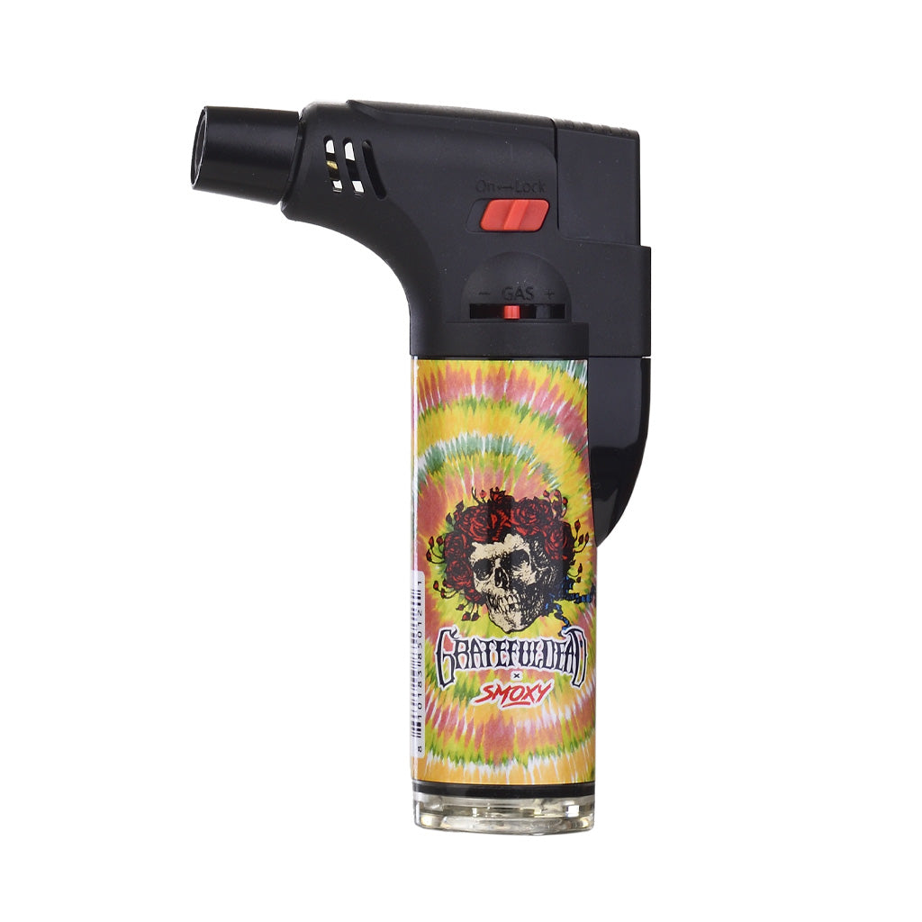 Grateful Dead Classix torch in yellow/orange design—refillable butane dab torch, add to cart for fast shipping.
