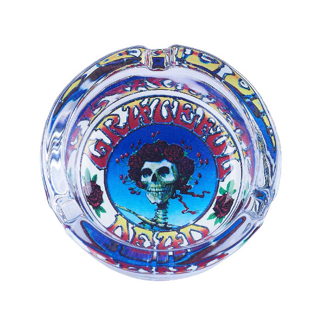 Grateful Dead Glass Ashtray Red Rose Skull – premium glass ashtray with skull and rose artwork for smokers and collectors