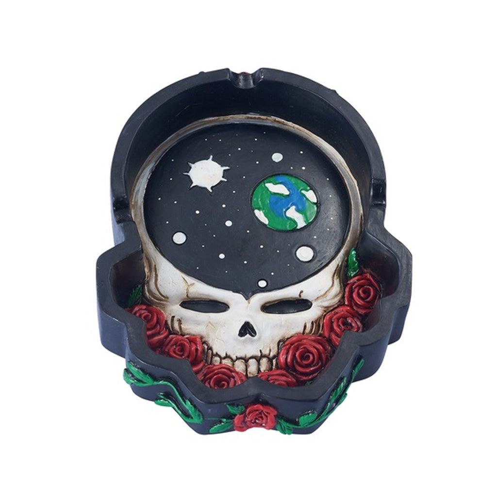 Grateful Dead Skull Ashtray Black – collectible resin ashtray with galaxy skull and rose artwork for smokers