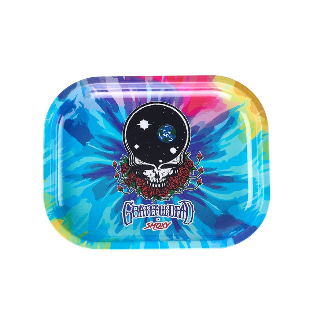 Grateful Dead Small Rolling Tray Tye Dye – compact metal tray for rolling and smoking accessories by Honeybee Herb