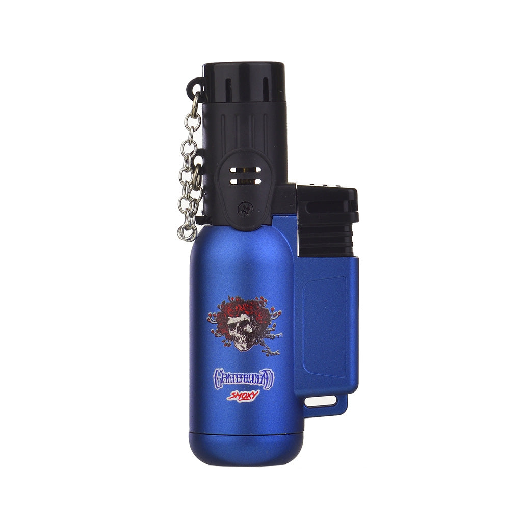 blue grateful dead tron metal mini torch with adjustable jet flame—add to cart for fast shipping.