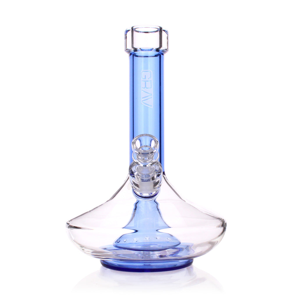 GRAV Fission Downstem Perc Small Wide Base Bong In Blue Glass With 14MM Joint