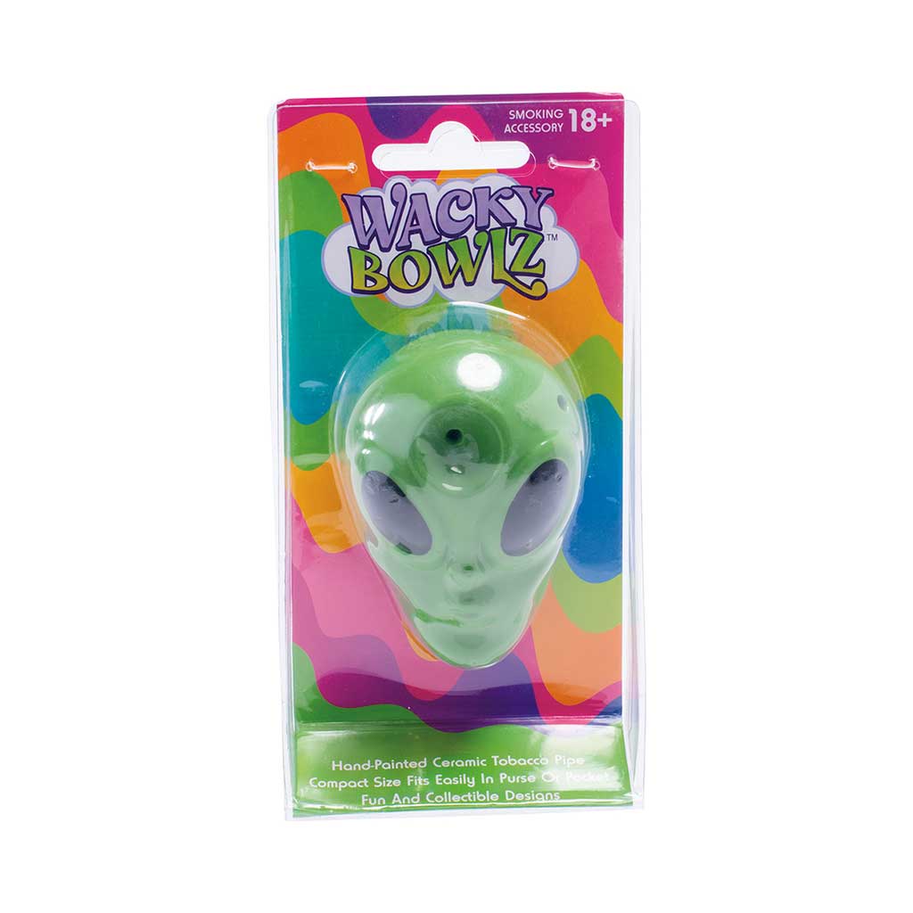 Green Alien ceramic pipe in retail packaging—purchase online from Honeybee Herb with fast, discreet shipping.