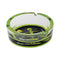 Green Alien Surfer Glass Ashtray side view, durable glass with cosmic surfer alien design, available at Honeybee Herb online