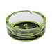 Green Alien Surfer Glass Ashtray side view, durable glass with cosmic surfer alien design, available at Honeybee Herb online