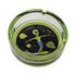 Green Alien Surfer Glass Ashtray top view, strong glass ashtray with alien artwork, smoking accessory for sale at Honeybee Herb