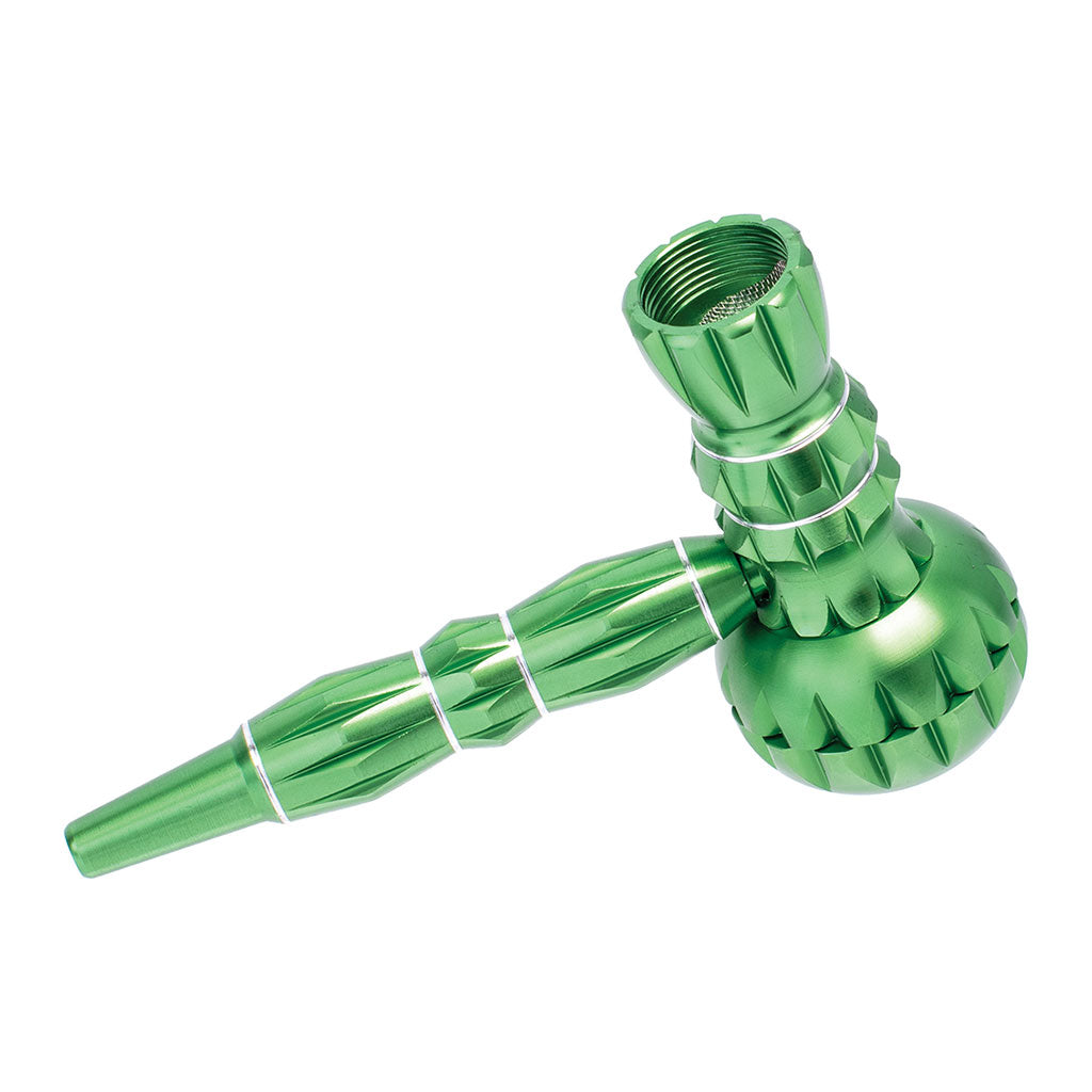 Green aluminum ribbed smoking pipe with grinder – premium smoking accessory
